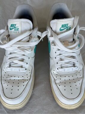Nike Air Force 1 Sneakers - White with Teal - Women’s Size 9
